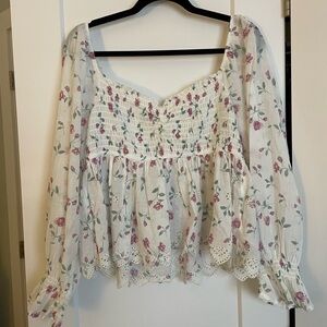 American Eagle Outfitters Floral Blouse - White and Pink